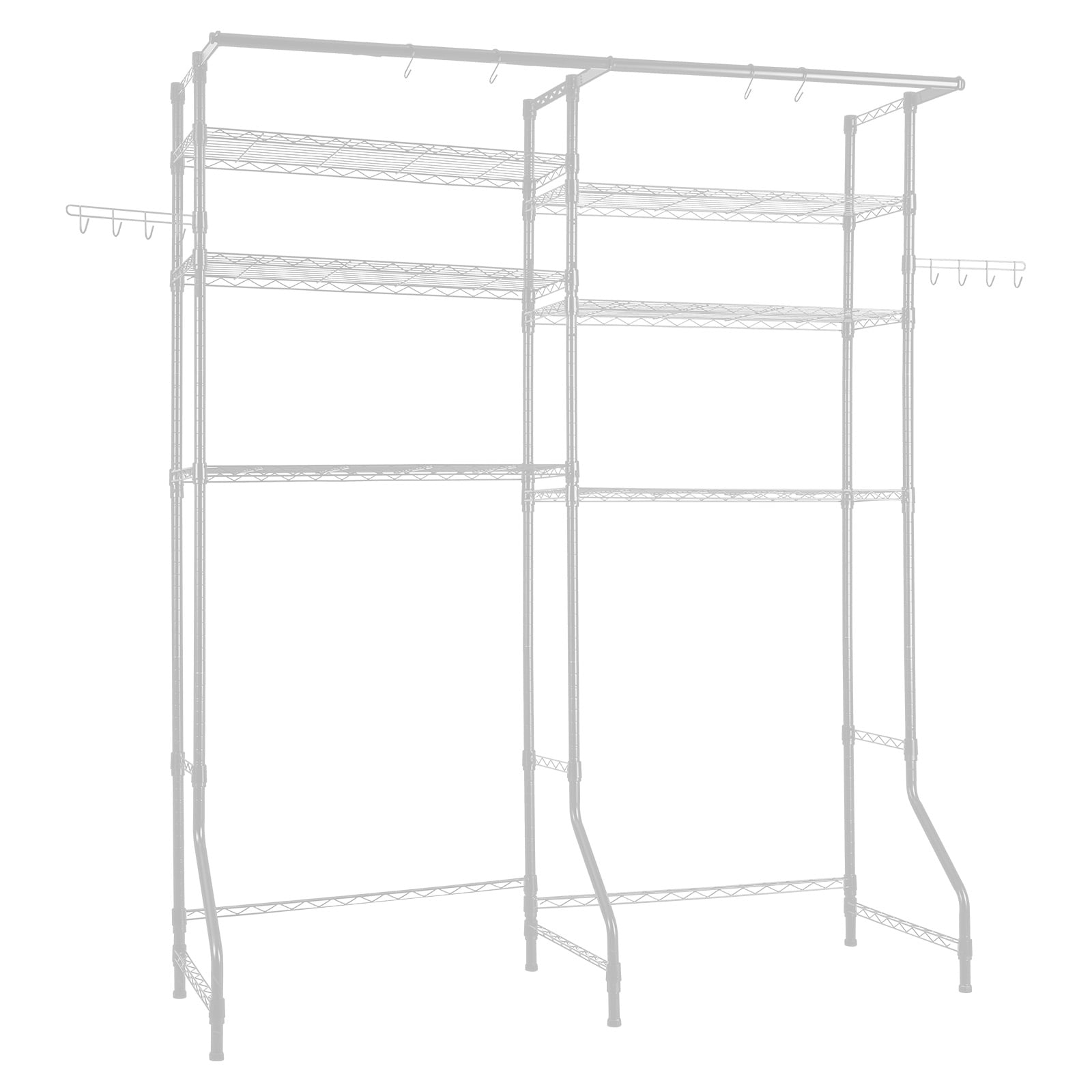 Laundry Room Storage Shelf With Hanging Rail And Hooks White_voghion.com